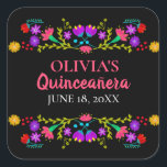 Colorful Mis Quince Anos Mexican Fiesta Flowers Square Sticker<br><div class="desc">Custom Mis Quince Años favor stickers on handy sticker sheets for your invitation envelope seals, favor bags, gift wrap and party decorations. The template is set up ready for you to add your name and the date of your birthday or your quinceanera celebration. This fun and colorful design features a...</div>