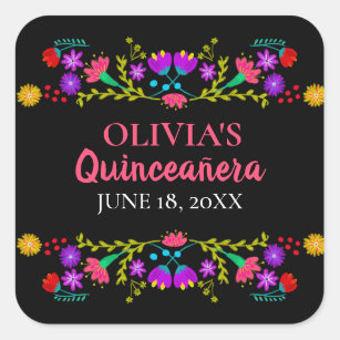 Colorful Mis Quince Anos Mexican Fiesta Flowers Square Sticker