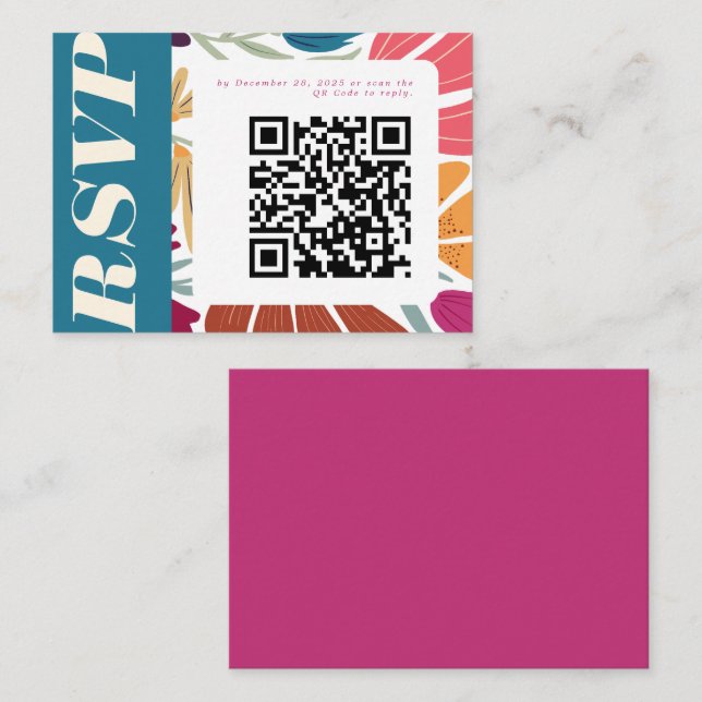 Colorful Mismatch Abstract Floral Wedding RSVP Enclosure Card (Front/Back)