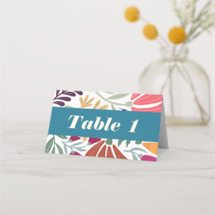 Colorful Mismatch Floral Retro Wedding Table Place Card