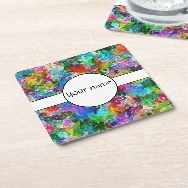 Colorful mix abstract design square paper coaster (Angled)