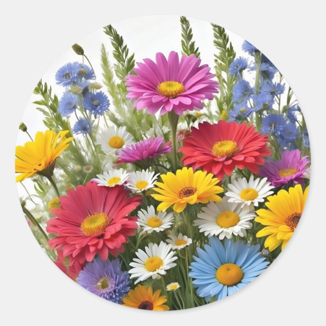 Colorful mix of flowers classic round sticker (Front)