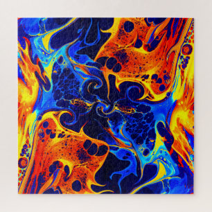 colorful mix of neon paints swirling on black  jigsaw puzzle