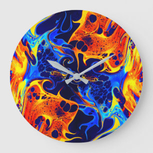 colorful mix of neon paints swirling on black large clock