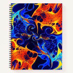 colorful mix of neon paints swirling on black notebook
