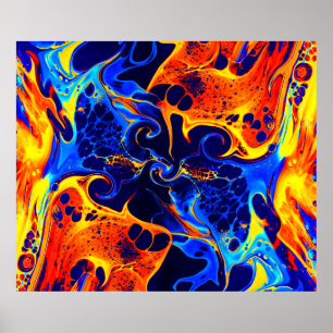 colorful mix of neon paints swirling on black poster