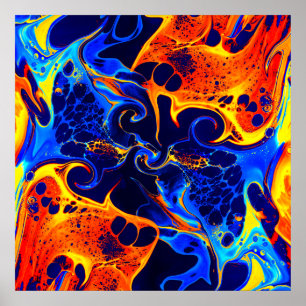 colorful mix of neon paints swirling on black poster