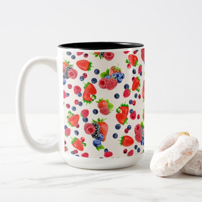 Colorful Mixed Berries Two-Tone Coffee Mug (With Donut)