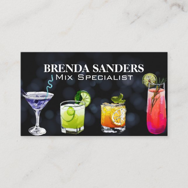 Colorful Mixed Drinks Illustration  Business Card (Front)