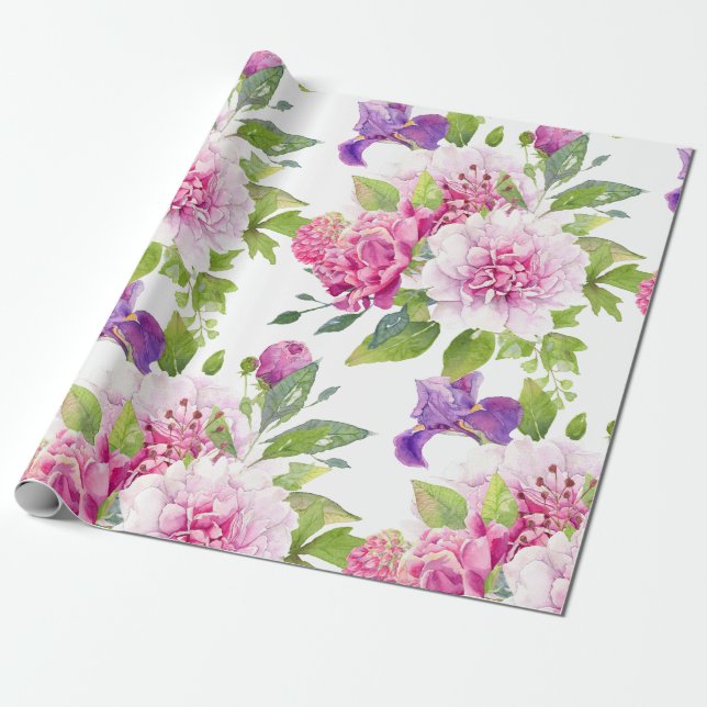 Colorful mixed flowers bouquet Peony & Lily Wrapping Paper (Unrolled)