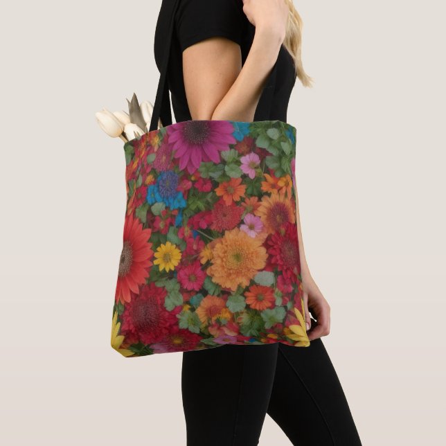Colorful Mixed Flowers Tote Bag (Close Up)