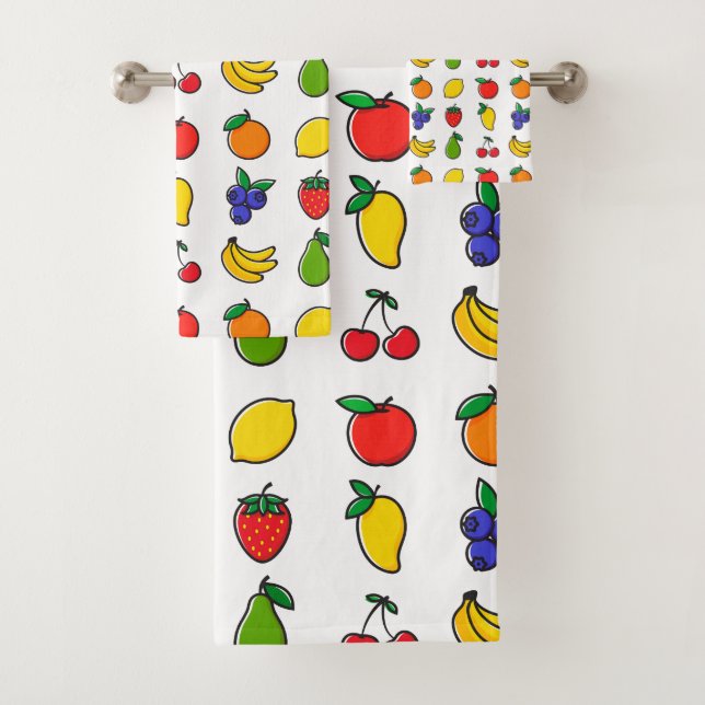Colorful Mixed Fruit Pattern Bath Towel Set (Insitu)
