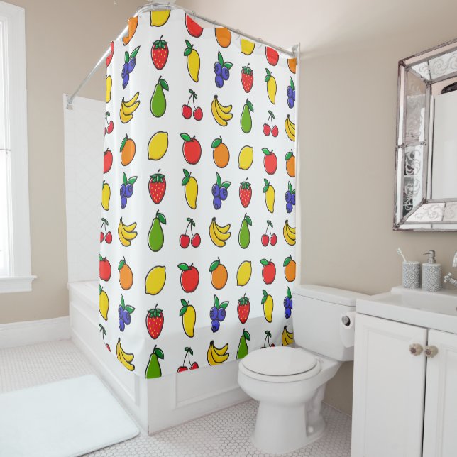 Colorful Mixed Fruit Pattern Quirky Shower Curtain (In Situ)