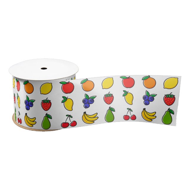 Colorful Mixed Fruit Pattern Satin Ribbon (Spool)
