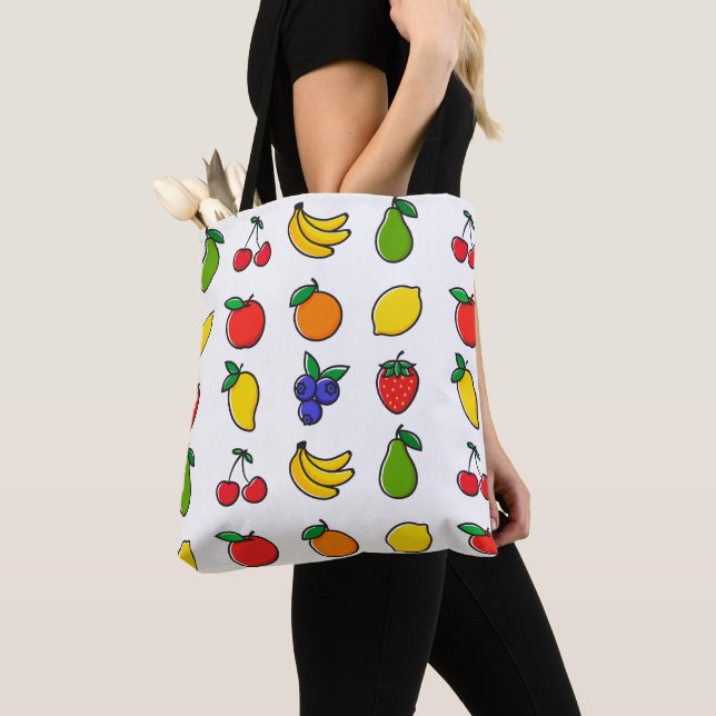 Colorful Mixed Fruit Pattern Tote Bag (Close Up)