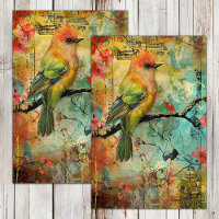 COLORFUL MIXED MEDIA BIRD DECOUPAGE TISSUE PAPER