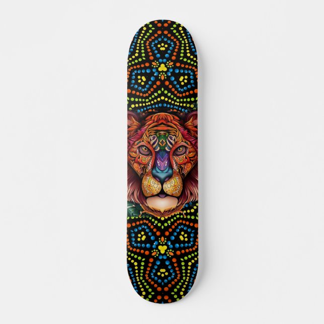 Colorful Mixed Media Boho Animal Head & Dot Art  Skateboard (Front)