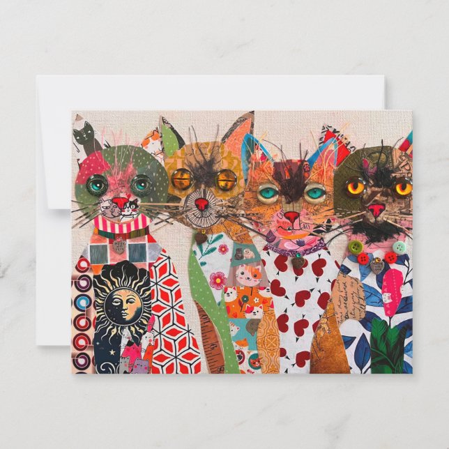 Colorful Mixed Media Cat Collage Greeting Card (Front)