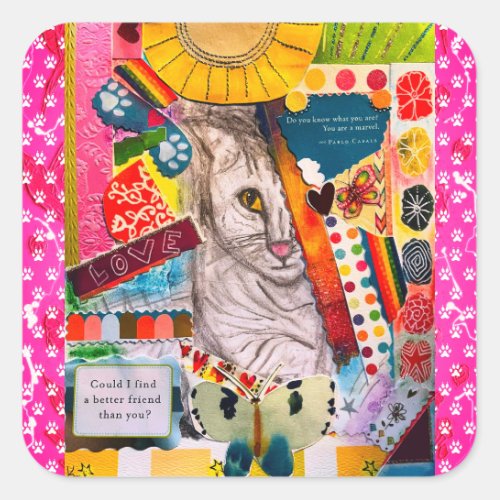 Colorful Mixed Media Cat Collage Stickers