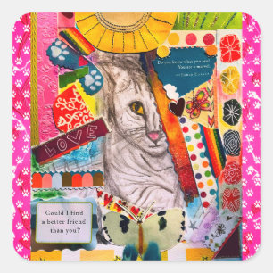 Colorful Mixed Media Cat Collage Stickers