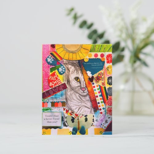 Colorful Mixed Media Cat Collage Thank You Card