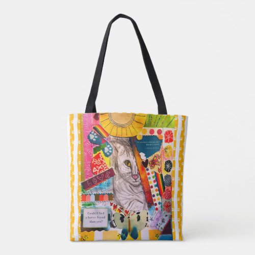 Colorful Mixed Media Cat Collage Tote Bag