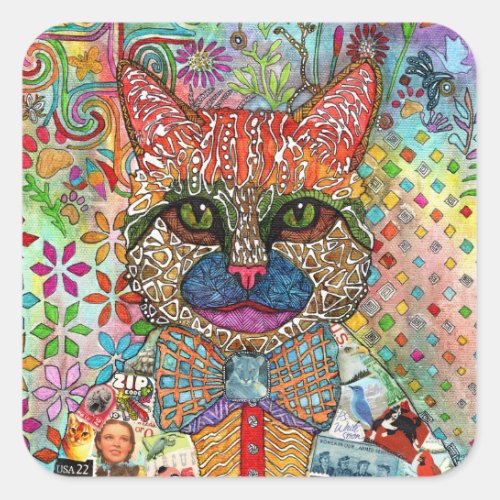 Colorful Mixed Media Cat Stickers