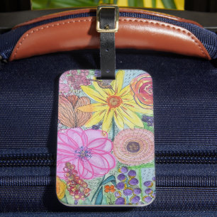Colorful Mixed Media Floral Luggage Tag