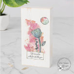 Colorful Mixed Media Flower Design  Wooden Box Sign<br><div class="desc">Give your friend a unique reminder of how much she means to you with this delightful mixed media design. Featuring an abstract background in vibrant pinks and oranges, this card is adorned with delicate aqua and teal flowers, creating an eye-catching contrast. The two flowers are the 'friends'. Do you notice...</div>