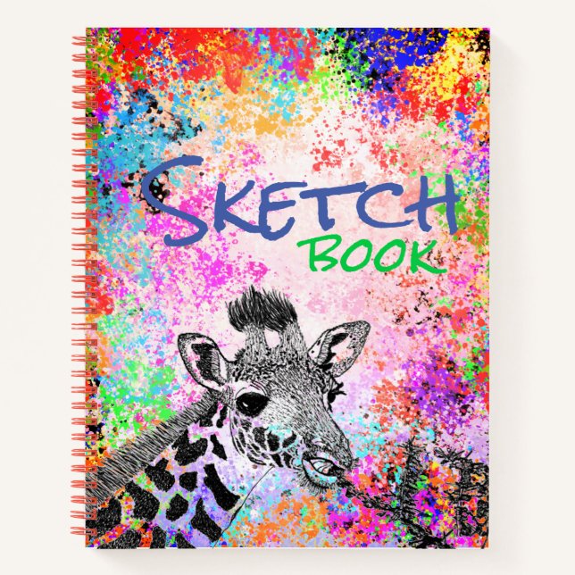 Colorful Mixed Media Giraffe Drawing Notebook (Front)
