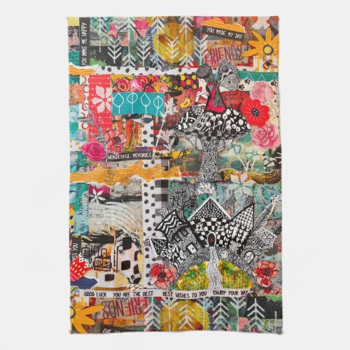 Colorful Mixed Media Inspirational Collage   Kitchen Towel