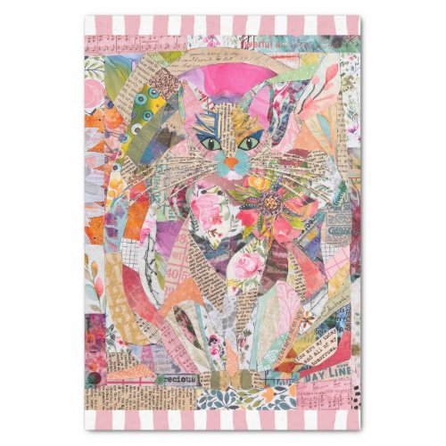 Colorful Mixed Media Paper Art Cat Tissue Paper