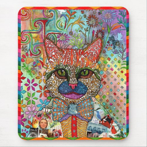 Colorful Mixed Media Pop Art Cat  Mouse Pad