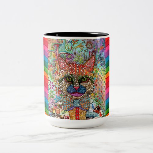 Colorful Mixed Media Pop Art Cat Mug
