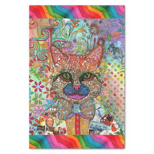 Colorful Mixed Media Pop Art Cat  Tissue Paper