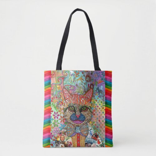 Colorful Mixed Media Pop Art Cat  Tote Bag