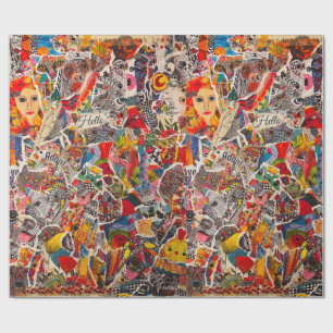 Colorful Mixed Media Pop Art Collage Wrapping Paper