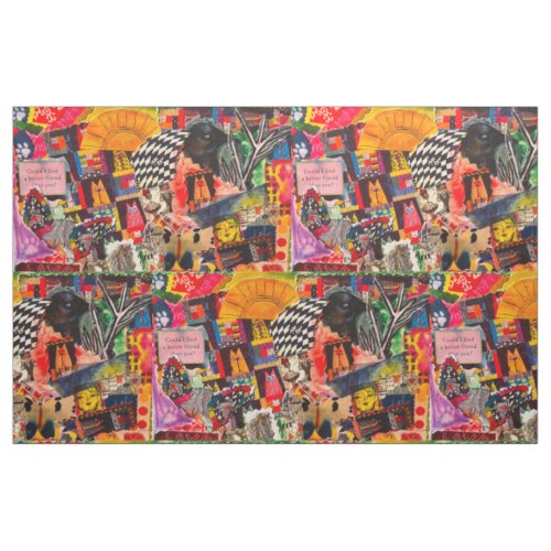 Colorful Mixed Media Quilting Block Collage Fabric