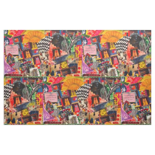 Colorful Mixed Media Quilting Block Collage Fabric