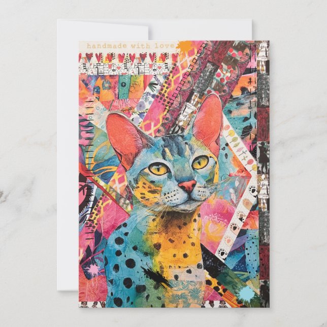 Colorful Mixed Mixed Paper Cat Collage  Card (Front)