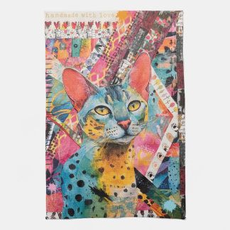 Colorful Mixed Mixed Paper Cat Collage Kitchen Towel