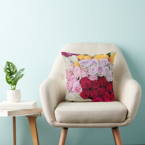 Colorful Mixed Roses Throw Pillow