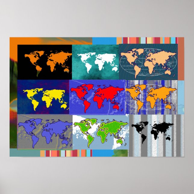 colorful mixed-world . world maps poster (Front)