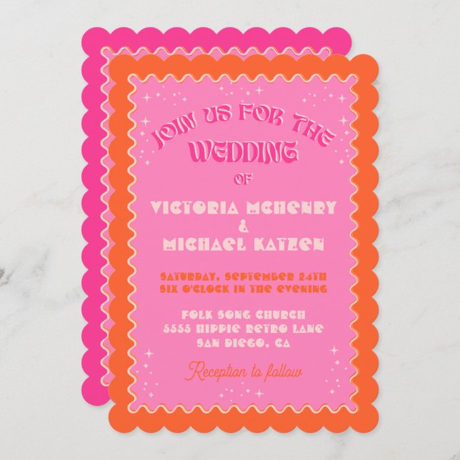 Colorful Mod Bright Bold Retro Wedding Invitation (Front/Back)