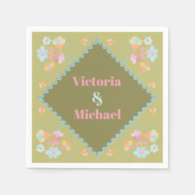 Colorful Mod Embroidery Napkins (Front)