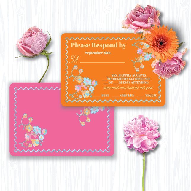 Colorful Mod Embroidery RSVP response cards (Creator Uploaded)