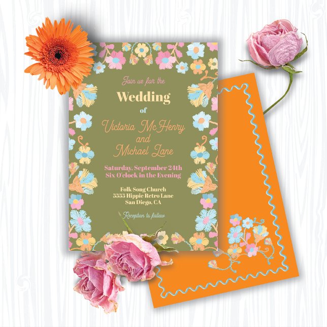 Colorful Mod Embroidery Wedding Invitation (Creator Uploaded)