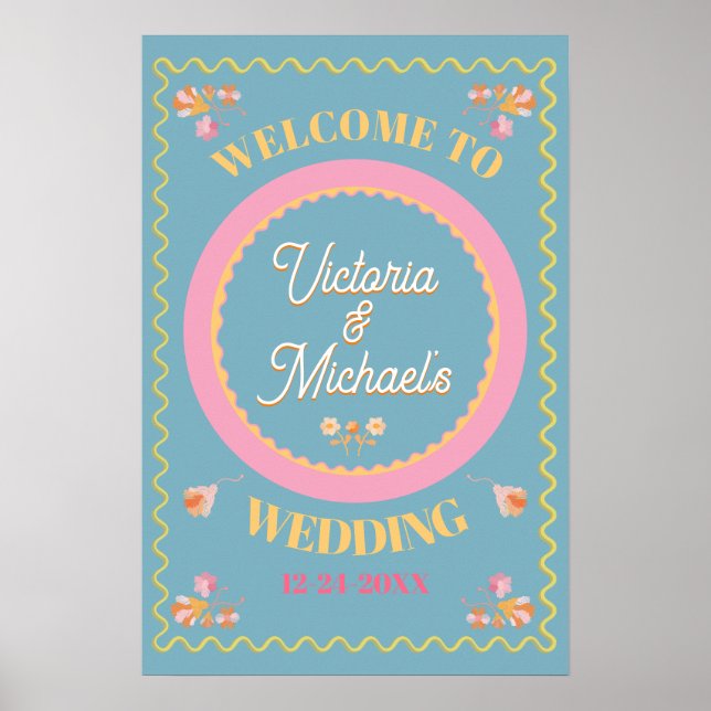 Colorful Mod Embroidery Welcome Wedding Sign (Front)