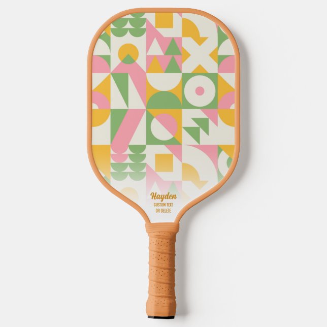 Colorful Mod Geometric Retro Pattern Custom Text Pickleball Paddle (Back)