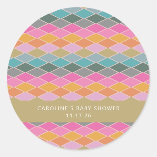 Colorful Mod Geometric Shapes Custom Baby Shower Classic Round Sticker